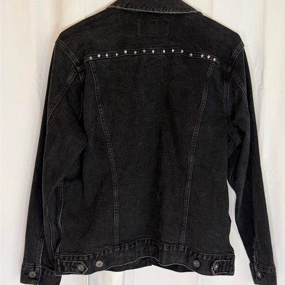 Lucky Brand Black Denim Jacket Studded Trucker Moto Y2K Western XL - Picture 2 of 3